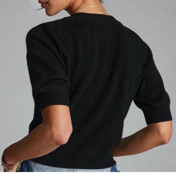 NEW MAEVE X ANTHROPOLOGIE black cashmere puff sleeve cardigan sweater - Picture 3 of 6